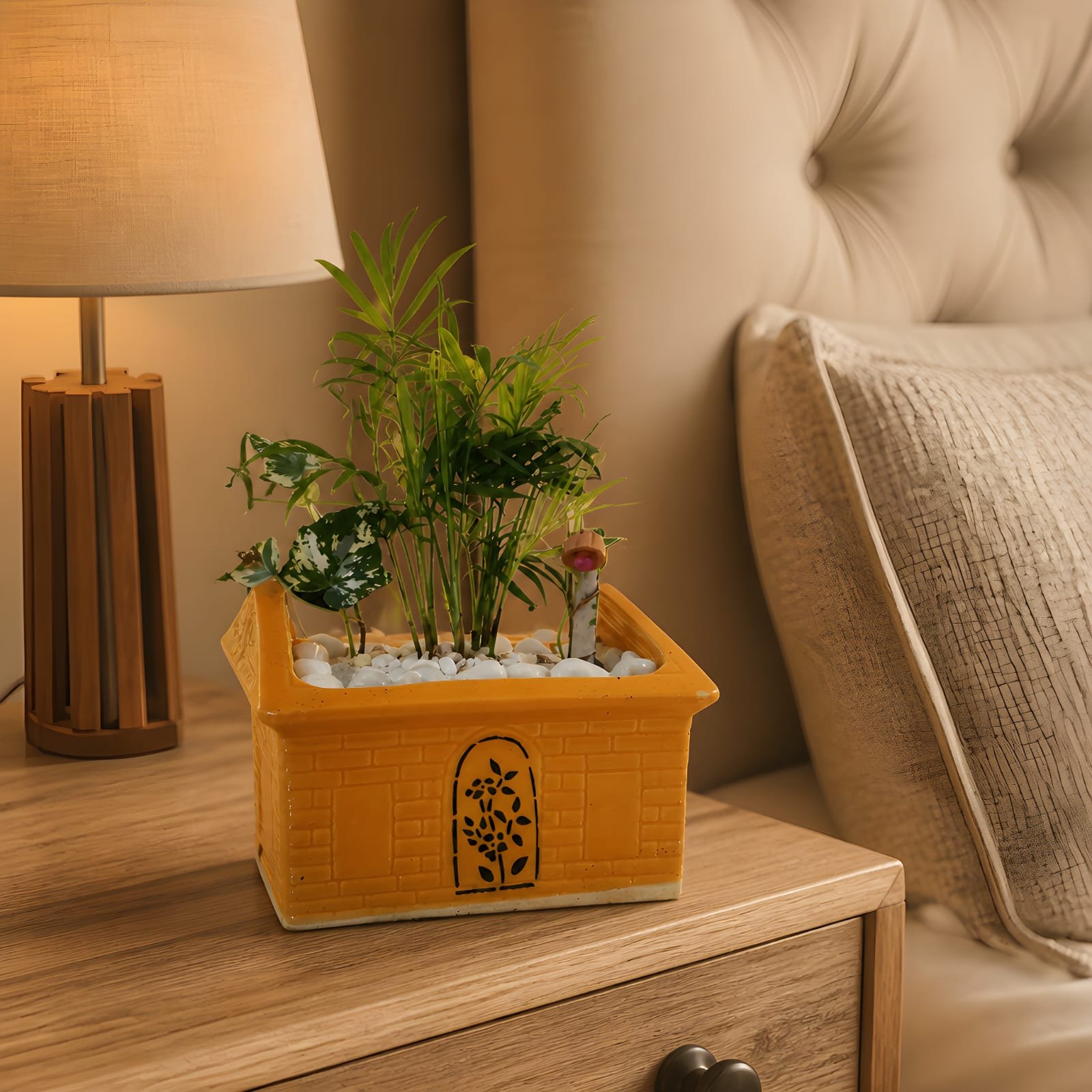 Courtyard planter in a warm interior